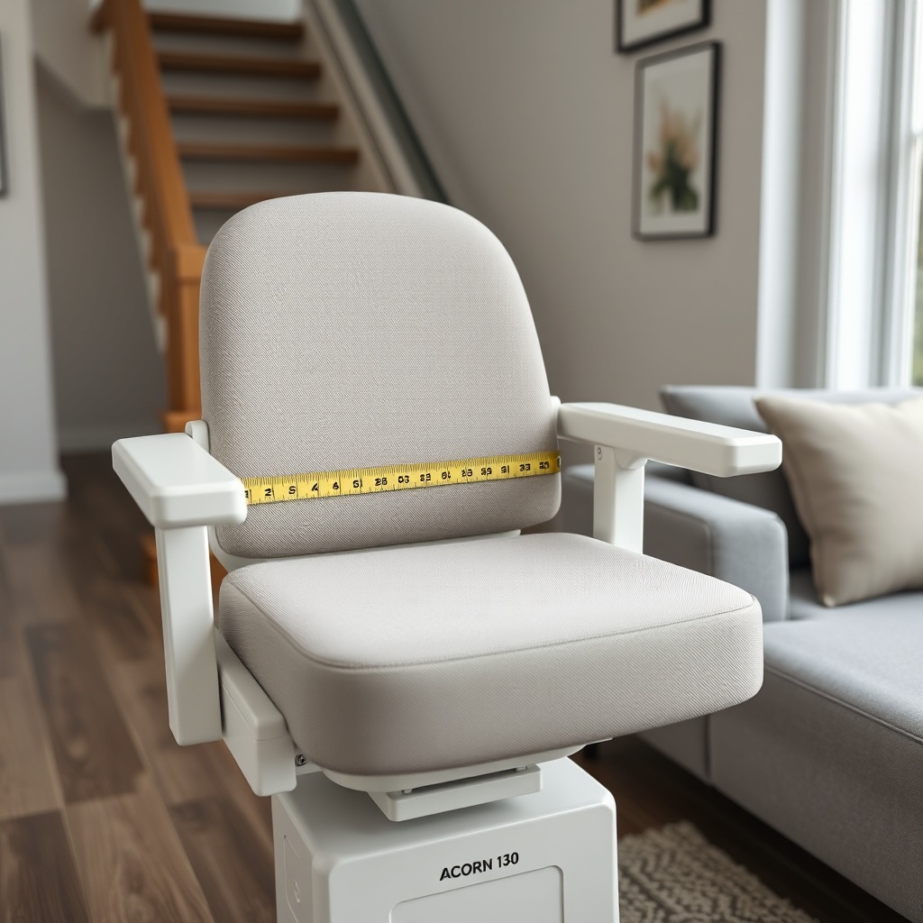 A clean photorealistic photo of a measuring tape laid across the Acorn 130 seat cushion sh