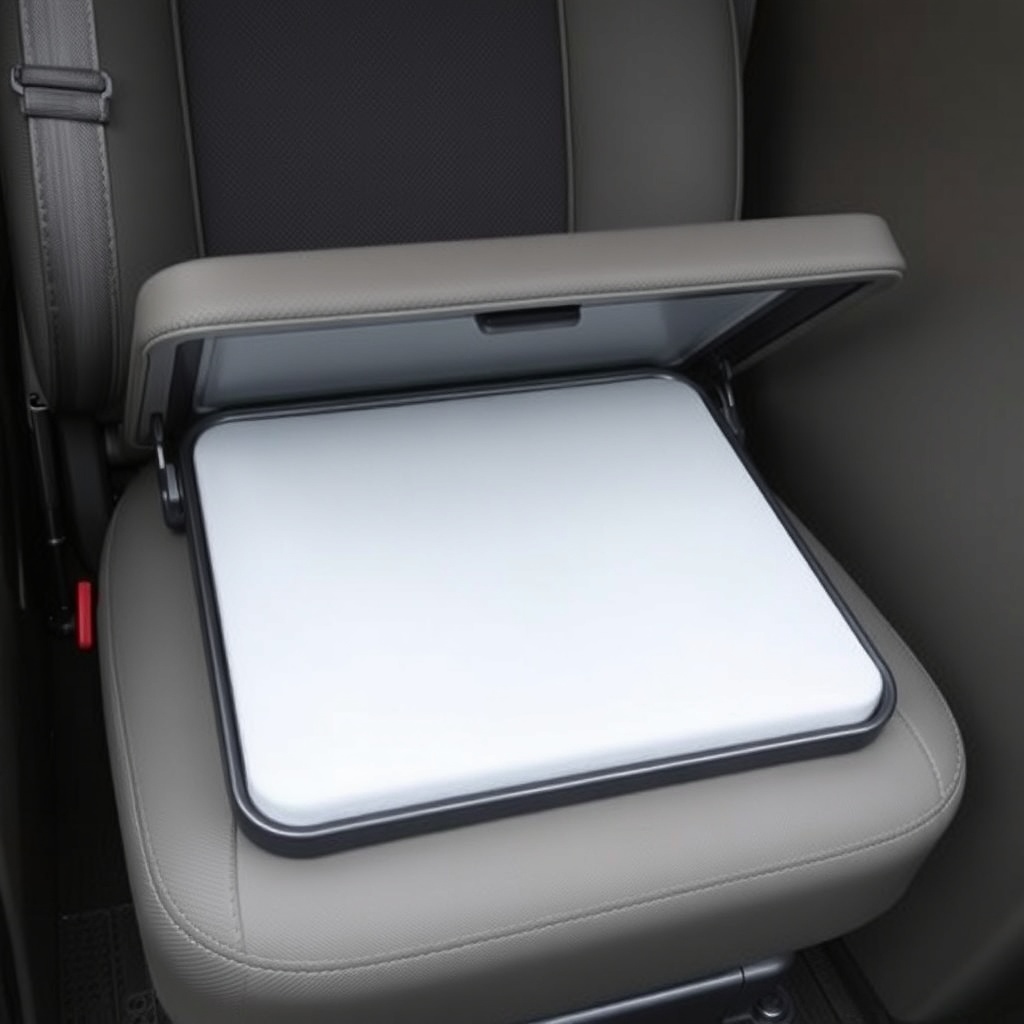 A clean photorealistic photo of the Acorn 130 seat cushion being lifted to show the steel