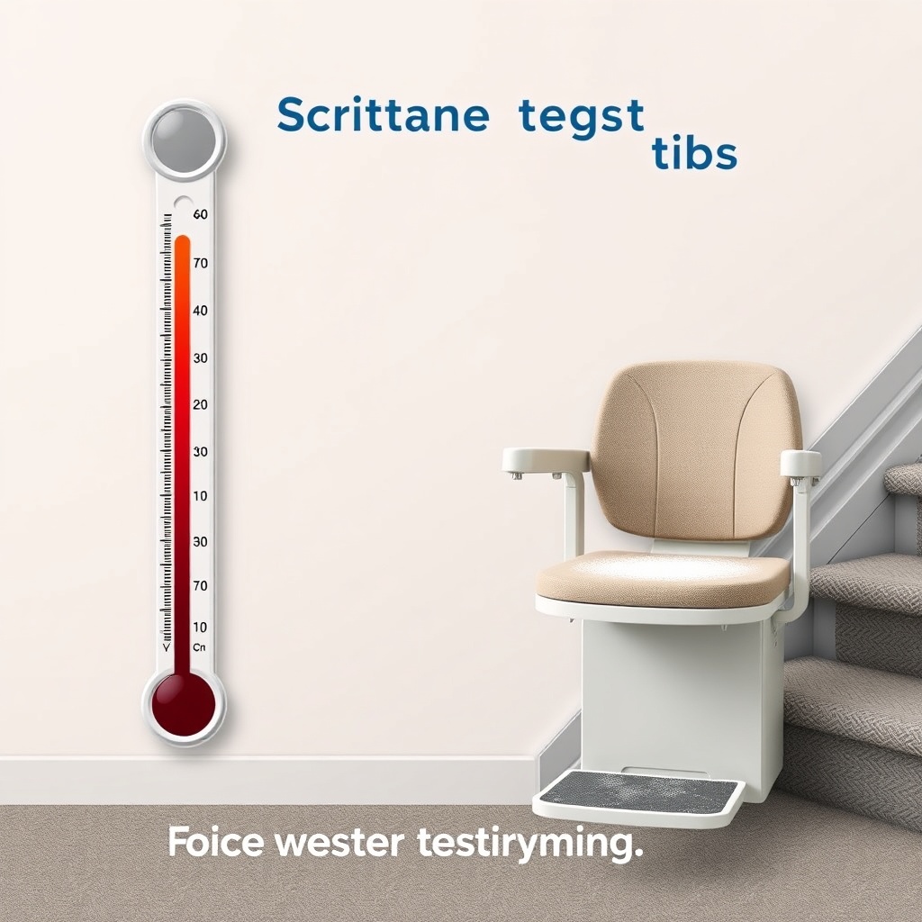 A photorealistic illustration showing a cold thermometer next to a Bruno Elan stair lift