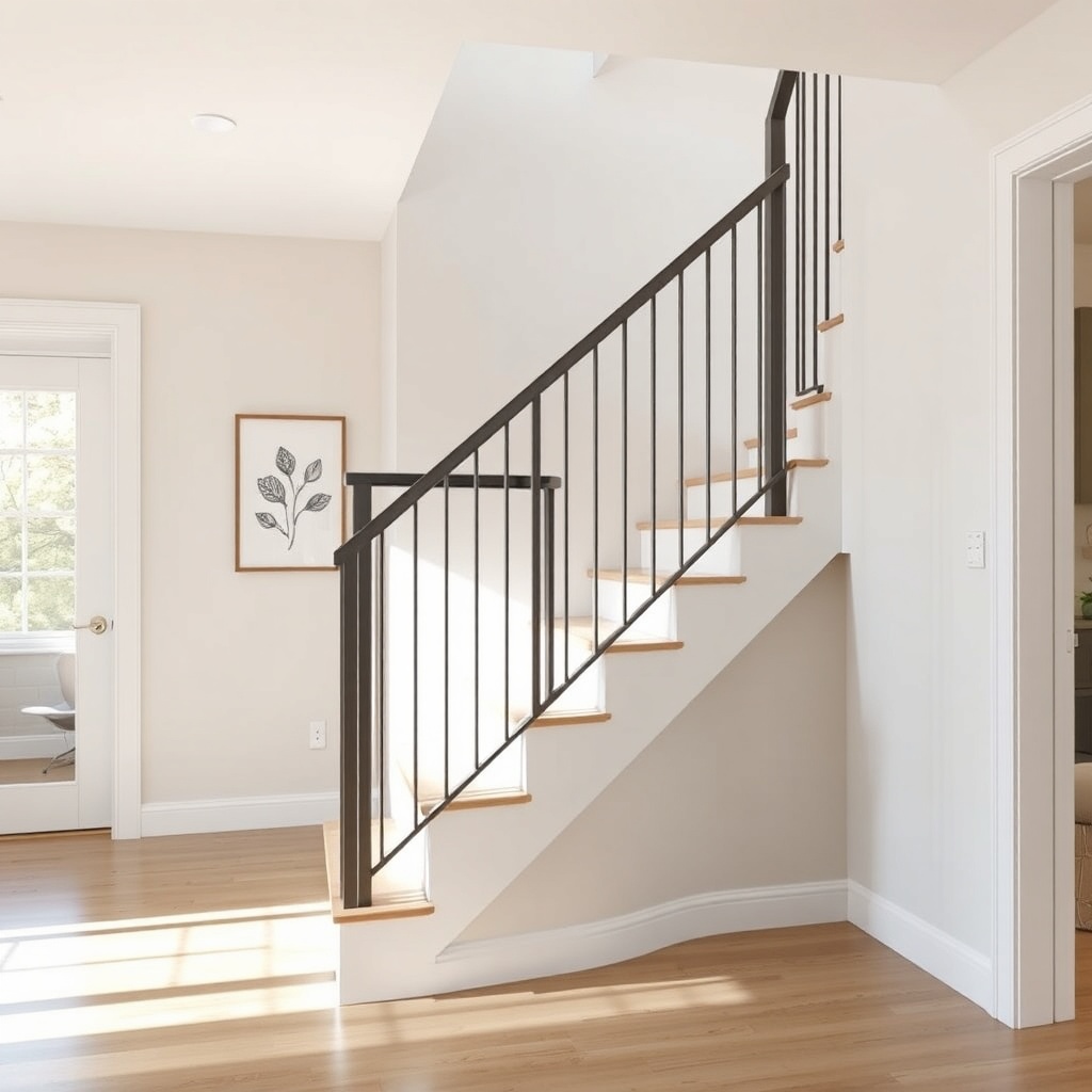 A clean photorealistic photo showing a straight rail StairLiftPro 120 installed in a moder