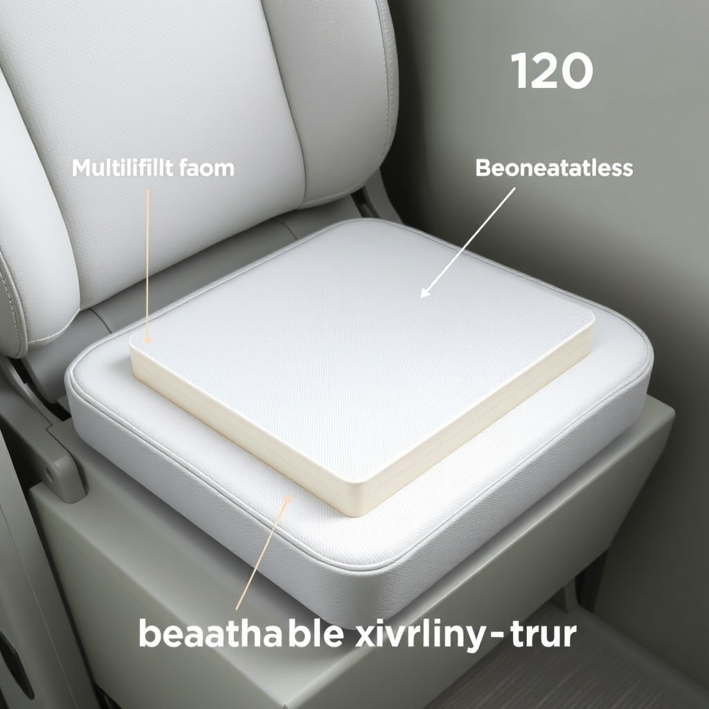 <A photorealistic photo showing a close-up of the StairLiftPro 120 seat cushion with visib